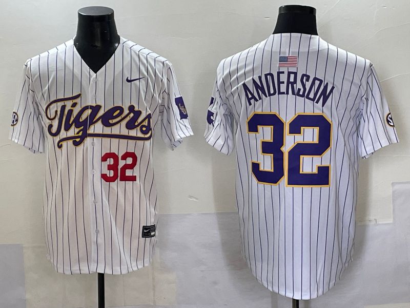 Men 2025 LSU Tigers #32 Anderson White stripe Joint Name Nike NCAA Jersey style 4